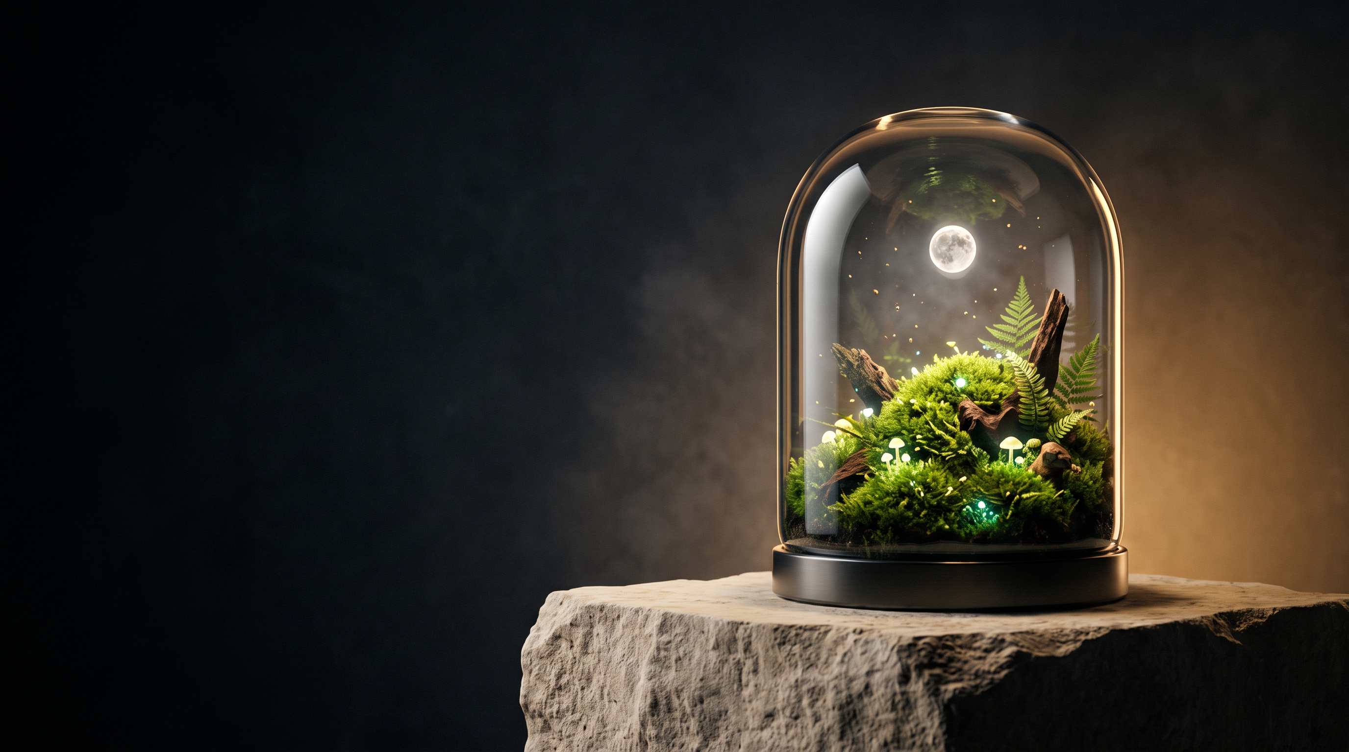 A Siquenix micro-world glowing beneath glass